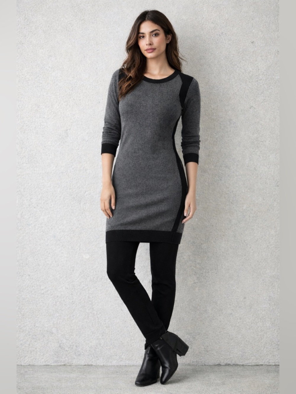 French Connection Black & Grey Sweater Dress Size 2 Knit Bodycon - Y2K Preppy